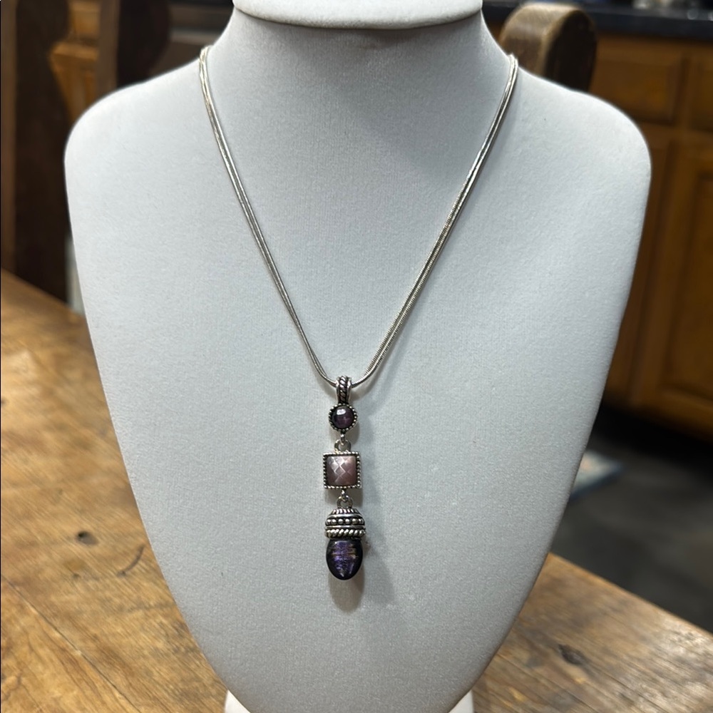 Silver and Purple Crystal Point Necklace